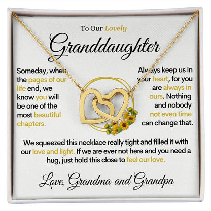 To Our Lovely Granddaughter - Sunflower Pages of Life, Two Hearts Necklace (From Grandma and Grandpa)