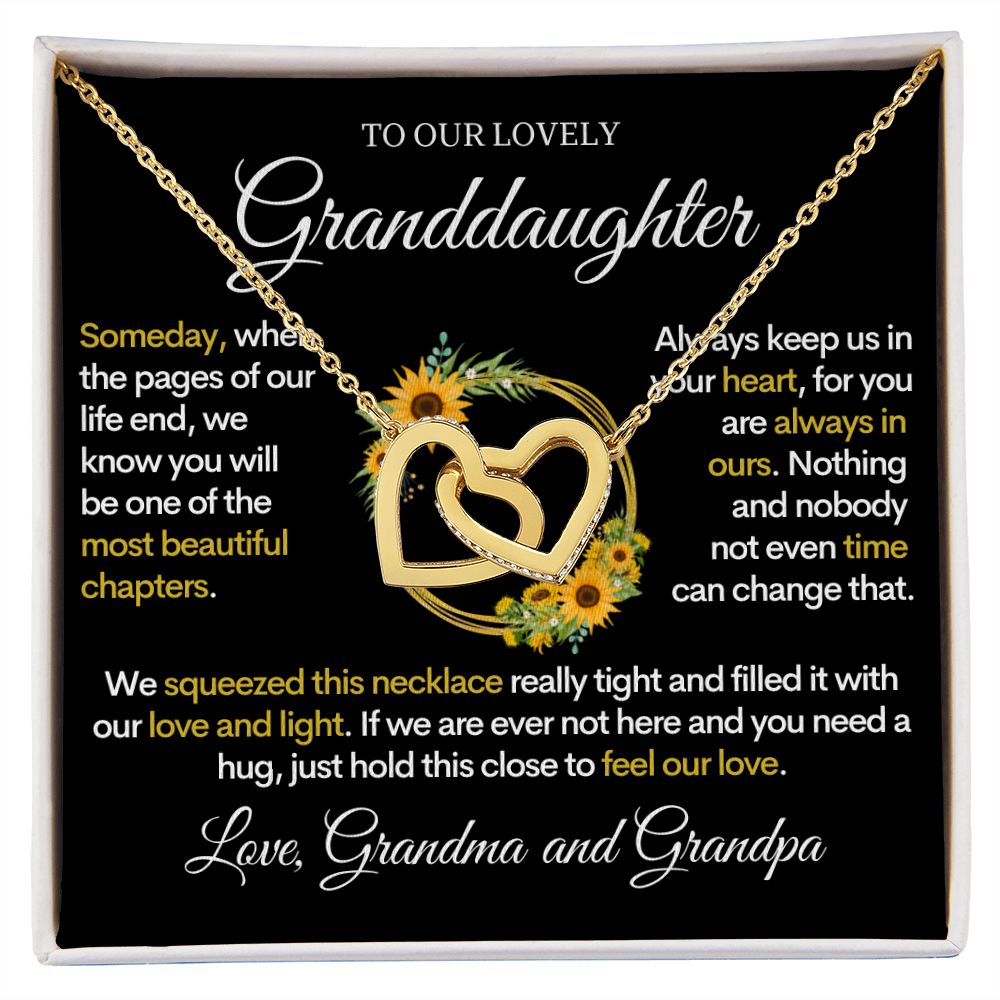 To Our Lovely Granddaughter (From Grandpa and Grandma) Sunflowers & Love - Beautiful Gold Necklace Hearts