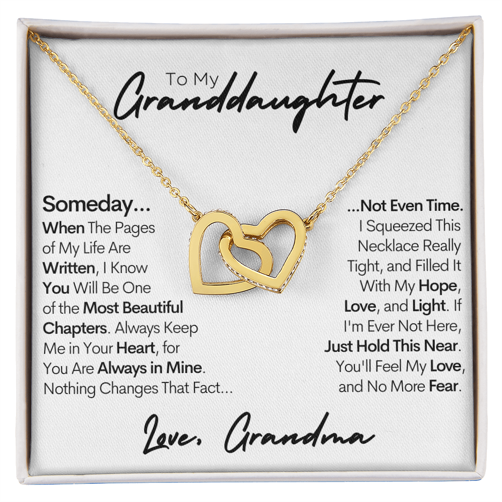 Granddaughter Necklace, Keep Me In Your Heart, Gold and Stainless Steel Locked Hearts Necklace