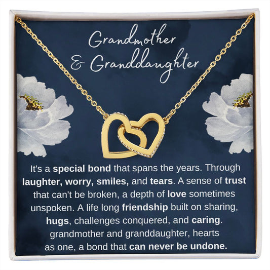 Grandmother & Granddaughter, Hearts as One - Interlocked Gold Hearts Necklace for Grand Daughter