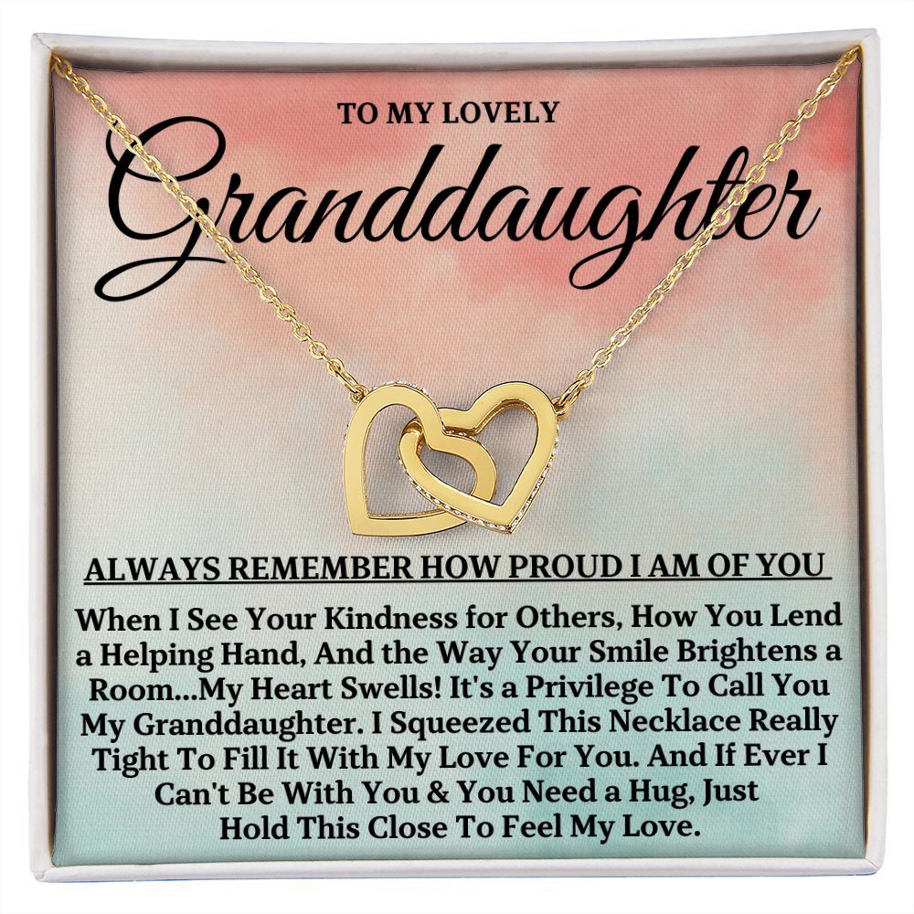 To My Lovely Granddaughter - Proud of You, Gold and Stainless Steel Locked Hearts Necklace for Grand Daughters