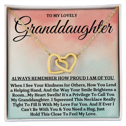 To My Lovely Granddaughter - Proud of You, Gold and Stainless Steel Locked Hearts Necklace for Grand Daughters