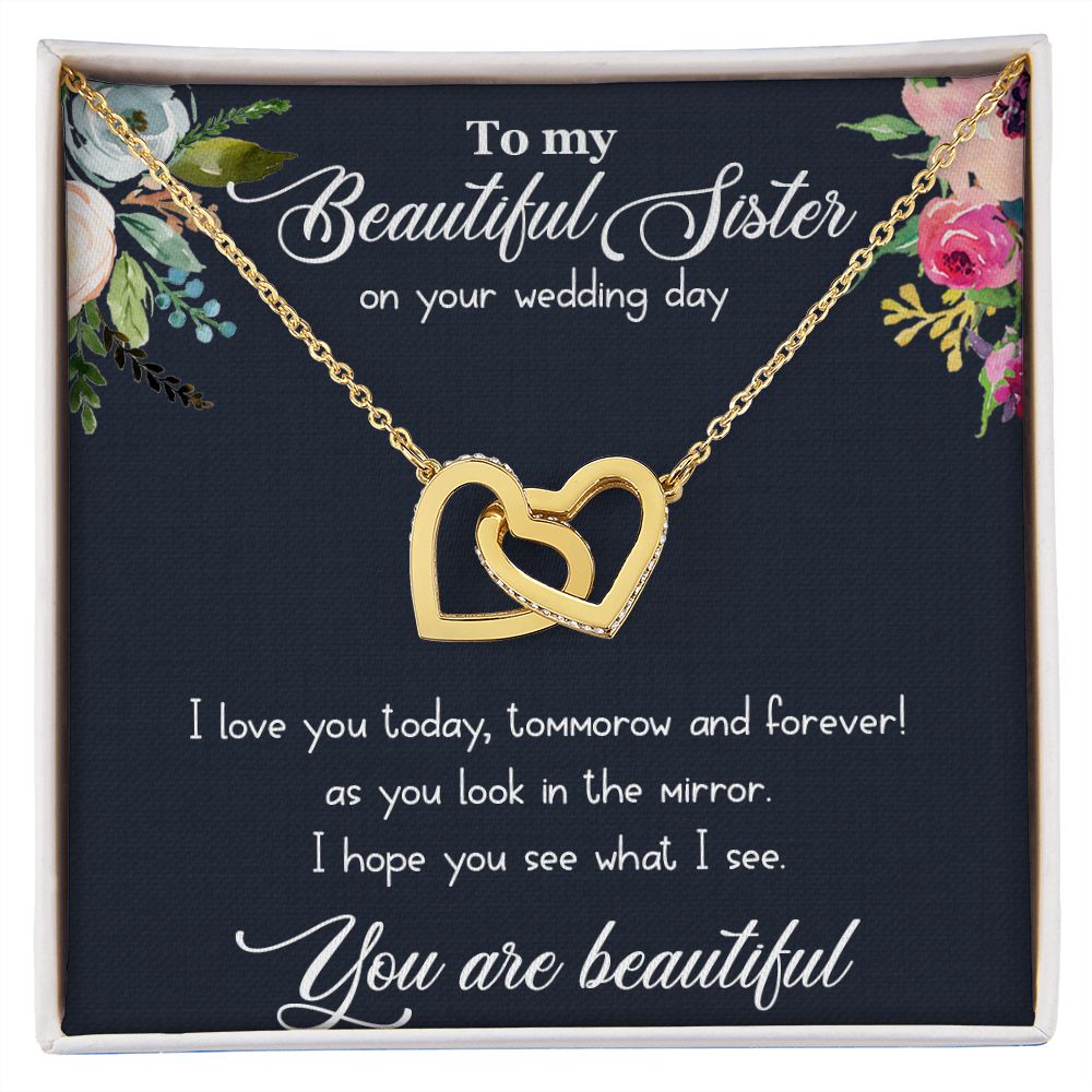 Beautiful Sister - On Your Wedding Day Necklace and Poem, Anniversary, Valentine's Day, Rose Gold Hearts Necklace