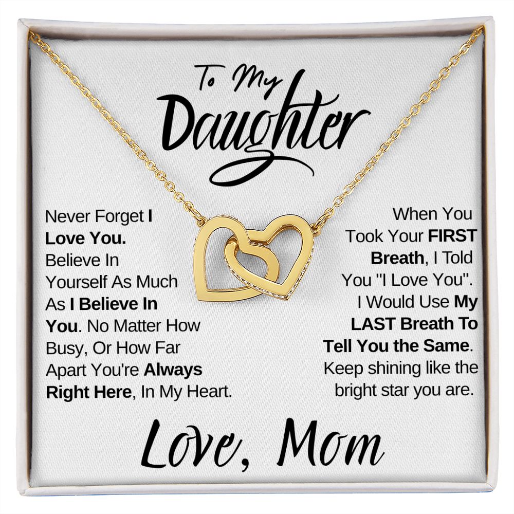 To My Daughter - (Love Mom) Beautiful Locked Hearts Necklace for Daughters