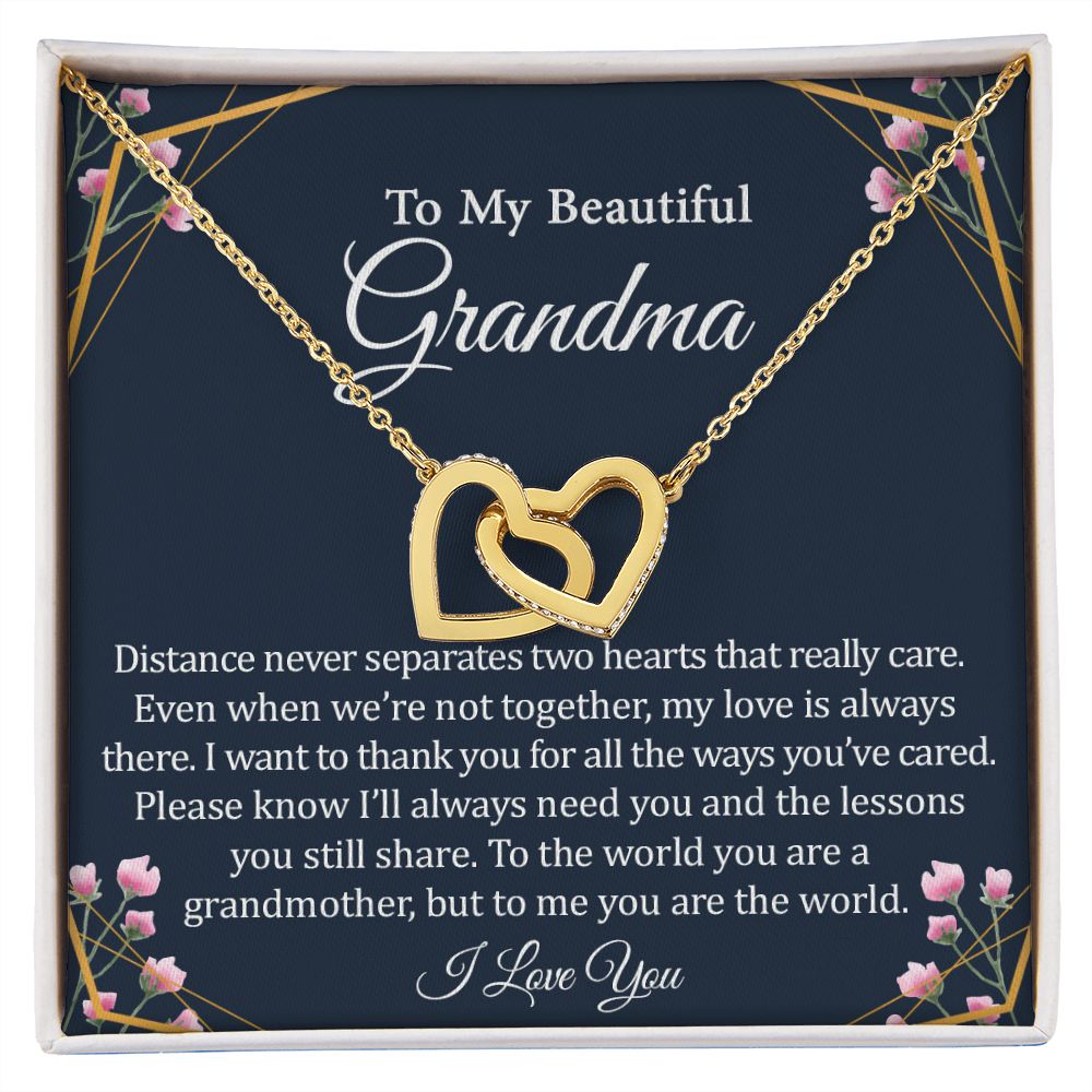 To My Beautiful Grandma - Rose Gold Connected Hearts Necklace, Poem Card, and Box