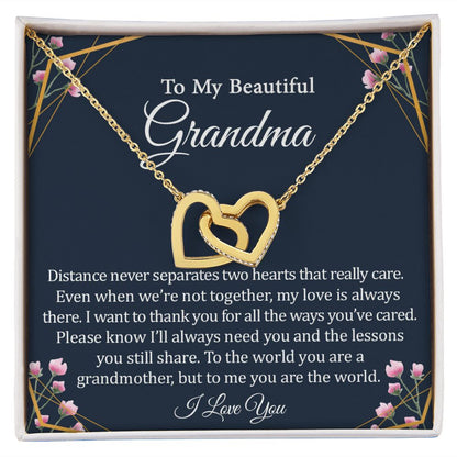 To My Beautiful Grandma - Rose Gold Connected Hearts Necklace, Poem Card, and Box