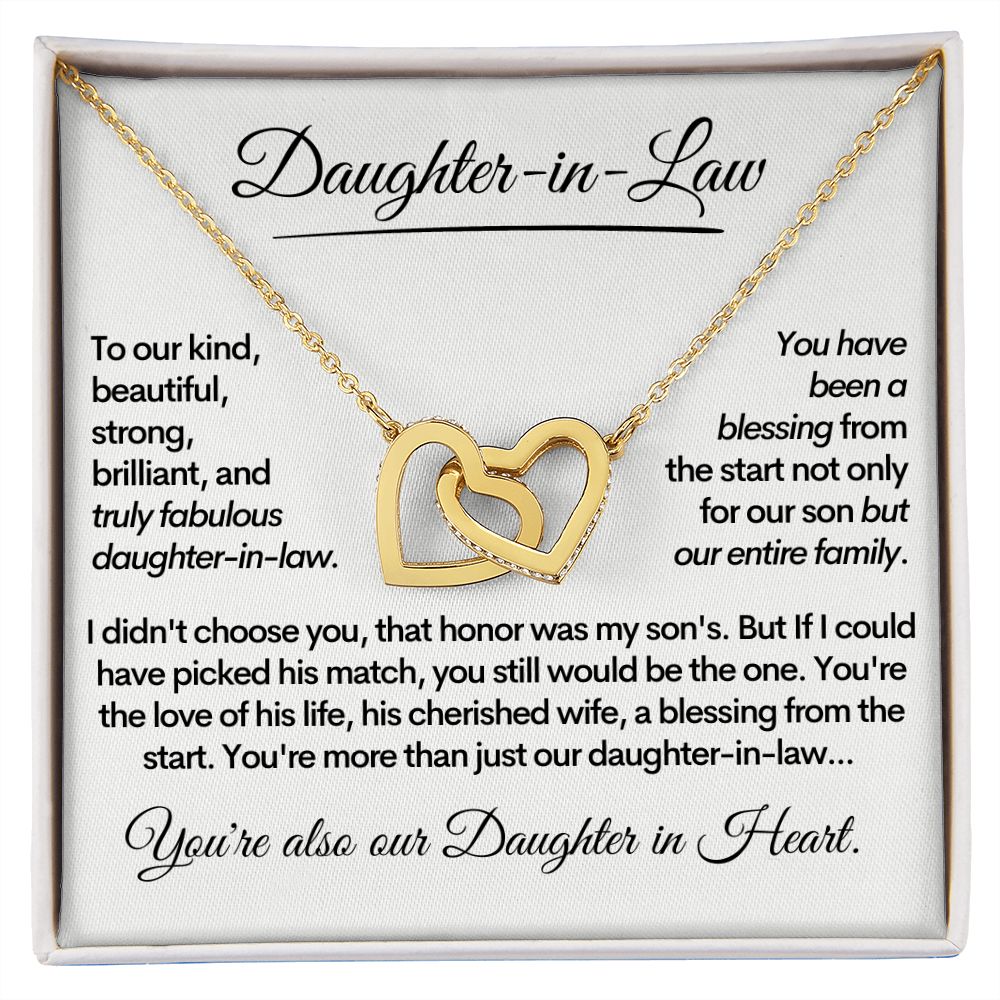 Daughter-In-Law, Gold Stainless Steel Locked Hearts Necklace Bonus Daughter Gift Idea