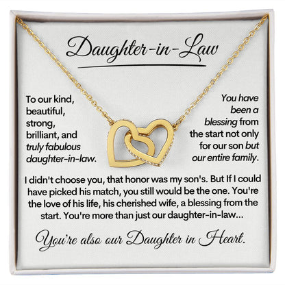 Daughter-In-Law, Gold Stainless Steel Locked Hearts Necklace Bonus Daughter Gift Idea