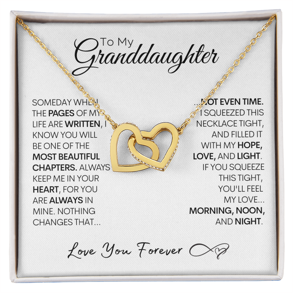Necklace for Granddaughters, Pages of My Life, Handmade Gold and Stainless Steel Locked Hearts Necklace