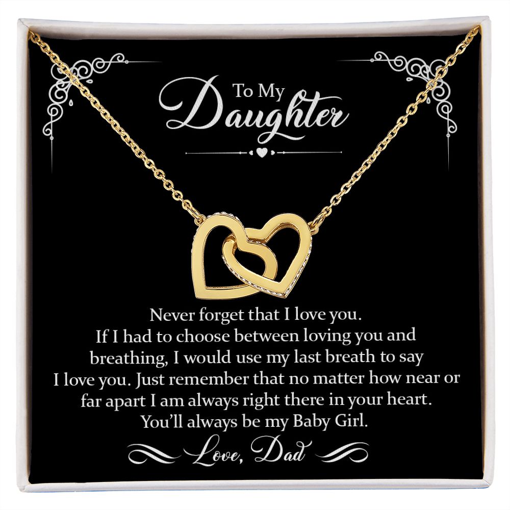 Daughter (Love Dad) Never Forget | Gold and Stainless Steel Connected Hearts Necklace
