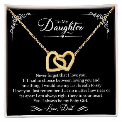 Daughter (Love Dad) Never Forget | Gold and Stainless Steel Connected Hearts Necklace
