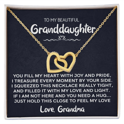 To My Beautiful Granddaughter (Love Grandma) | Rose Gold and Stainless Steel Connected Hearts Necklace