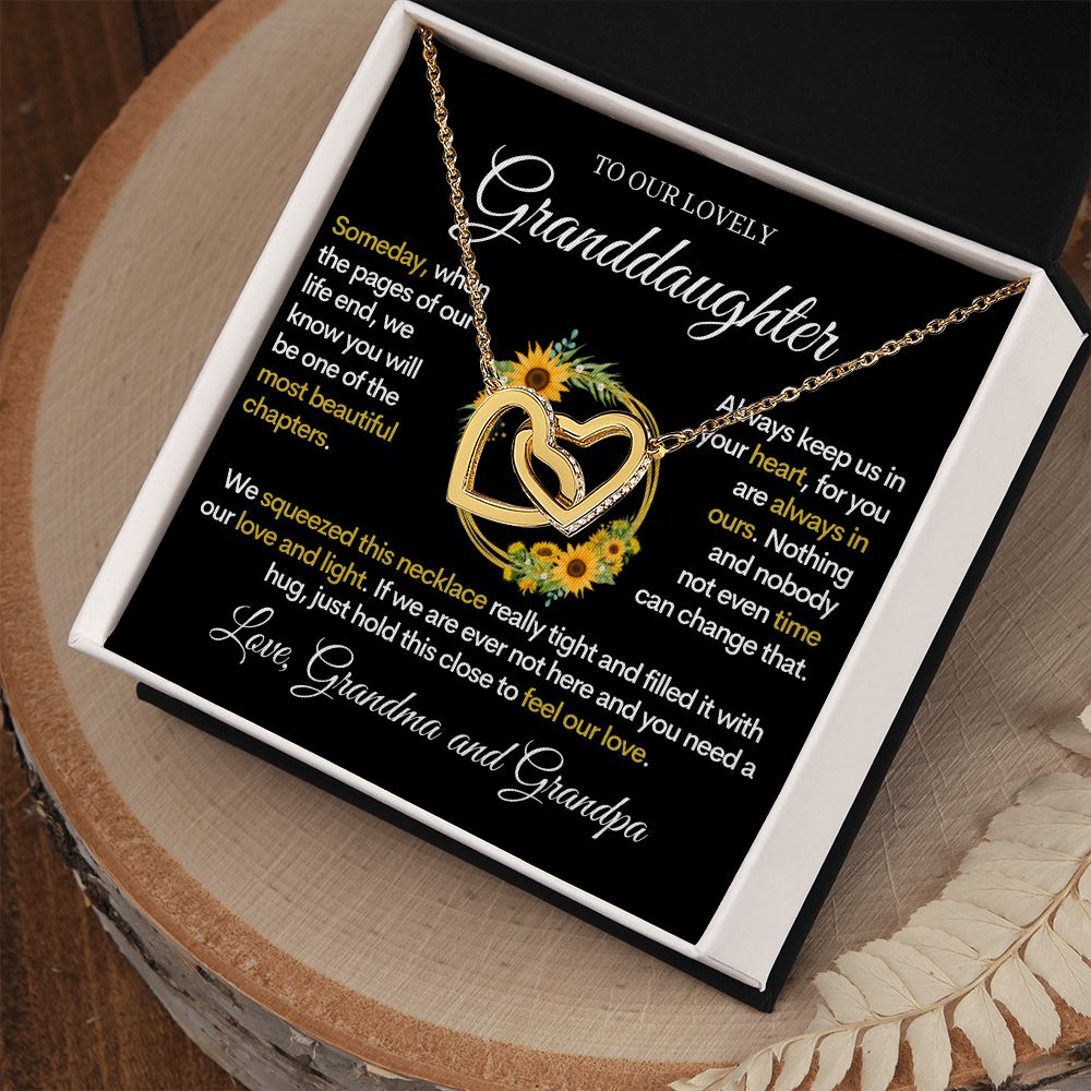 To Our Lovely Granddaughter (From Grandpa and Grandma) Sunflowers & Love - Beautiful Gold Necklace Hearts
