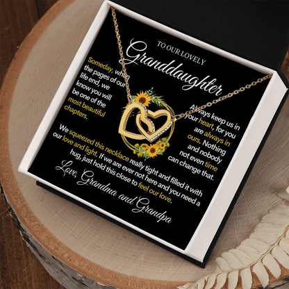 To Our Lovely Granddaughter (From Grandpa and Grandma) Sunflowers & Love - Beautiful Gold Necklace Hearts