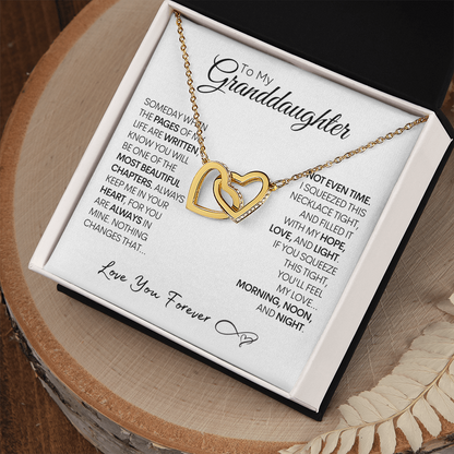 Necklace for Granddaughters, Pages of My Life, Handmade Gold and Stainless Steel Locked Hearts Necklace