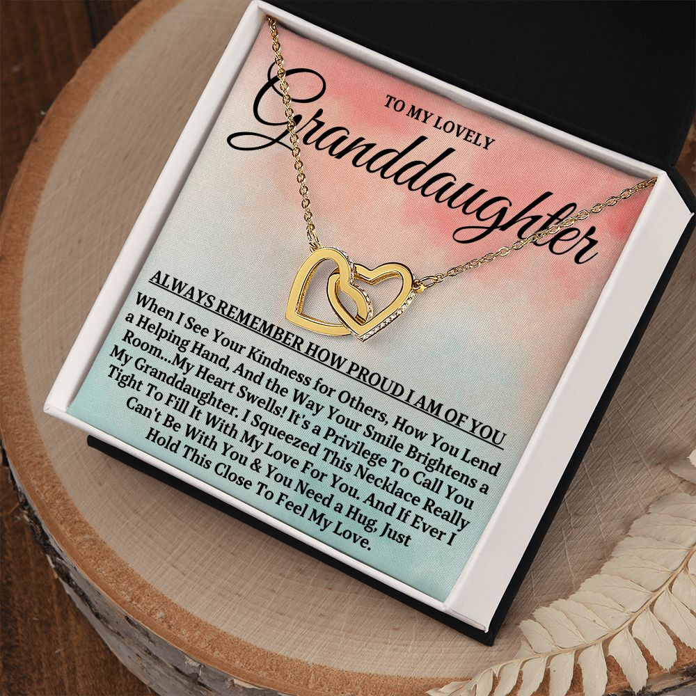 To My Lovely Granddaughter - Proud of You, Gold and Stainless Steel Locked Hearts Necklace for Grand Daughters