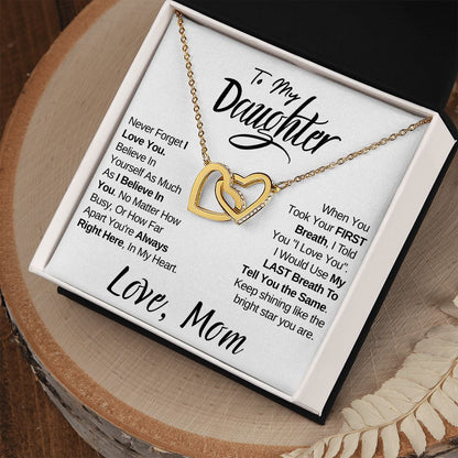 To My Daughter - (Love Mom) Beautiful Locked Hearts Necklace for Daughters