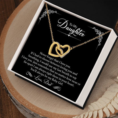 Daughter (Love Dad) Never Forget | Gold and Stainless Steel Connected Hearts Necklace