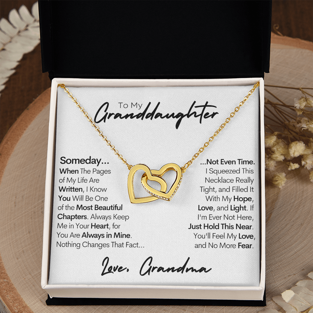 Granddaughter Necklace, Keep Me In Your Heart, Gold and Stainless Steel Locked Hearts Necklace