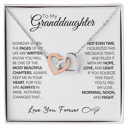 Necklace for Granddaughters, Pages of My Life, Handmade Gold and Stainless Steel Locked Hearts Necklace Polished Stainless Steel & Rose Gold Finish Standard Box