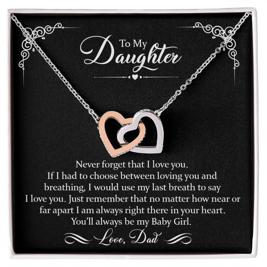 Daughter (Love Dad) Never Forget | Gold and Stainless Steel Connected Hearts Necklace