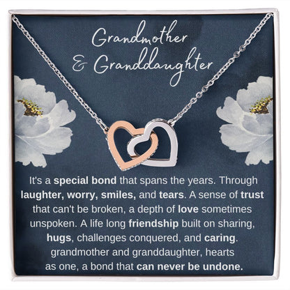 Grandmother & Granddaughter, Hearts as One - Interlocked Gold Hearts Necklace for Grand Daughter
