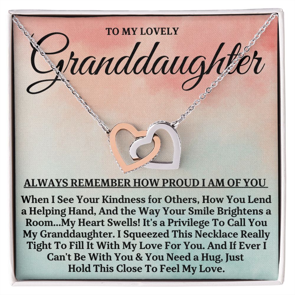 To My Lovely Granddaughter - Proud of You, Gold and Stainless Steel Locked Hearts Necklace for Grand Daughters
