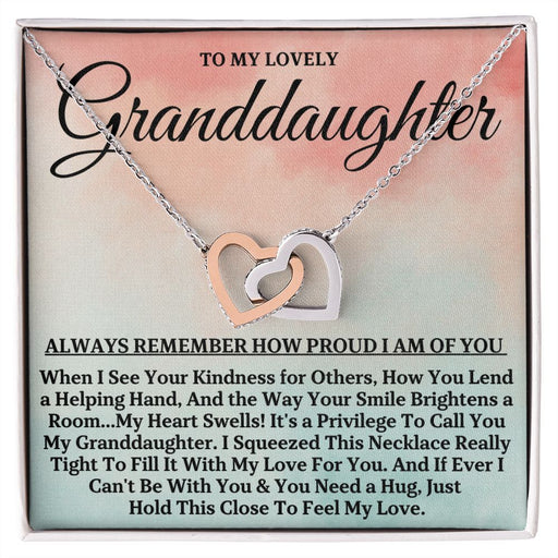 To My Lovely Granddaughter - Proud of You, Gold and Stainless Steel Locked Hearts Necklace for Grand Daughters Polished Stainless Steel & Rose Gold Finish Standard Box