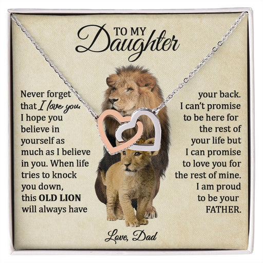 To My Daughter Connected Hearts Necklace (Love Dad) | This Old Lion Polished Stainless Steel & Rose Gold Finish Standard Box