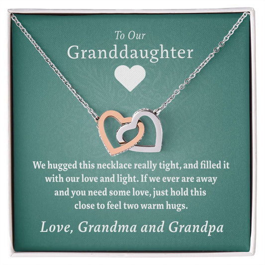 Two Warm Hugs (Love Grandma & Grandpa) Rose Gold Hearts Necklace