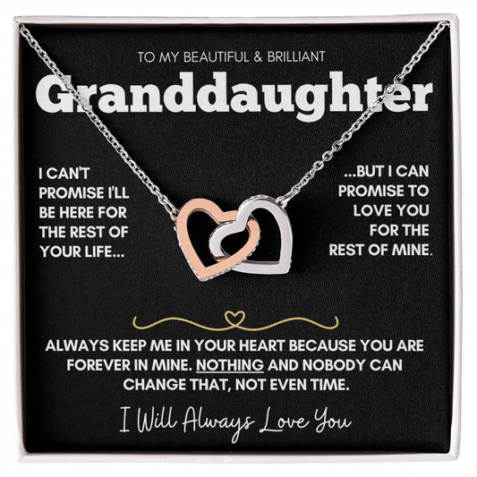 Beautiful Brilliant Granddaughter  - 14k Rose Gold and Stainless Steel Connected Hearts