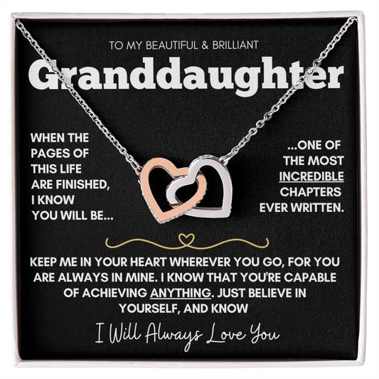 Granddaughter - Beautiful Rose Gold and Stainless Steel Connected Hearts Necklace
