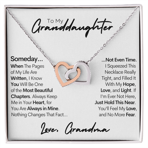 Granddaughter Necklace, Keep Me In Your Heart, Gold and Stainless Steel Locked Hearts Necklace Polished Stainless Steel & Rose Gold Finish Standard Box