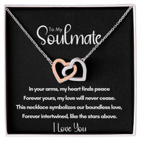 Soulmate Anniversary Gift for Her, Valentine's Day, Rose Gold and Steel Locked Hearts Necklace - Forever Yours