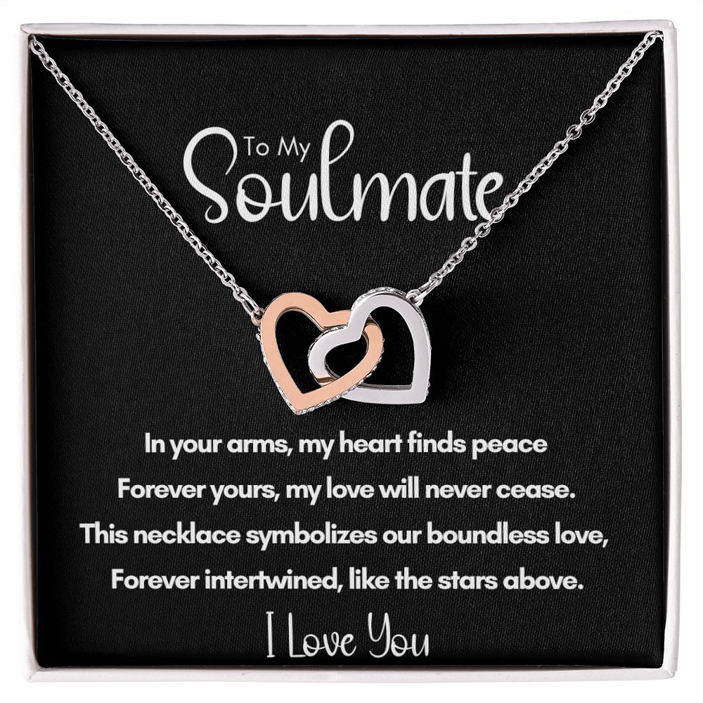 Soulmate Anniversary Gift for Her, Valentine's Day, Rose Gold and Steel Locked Hearts Necklace - Forever Yours