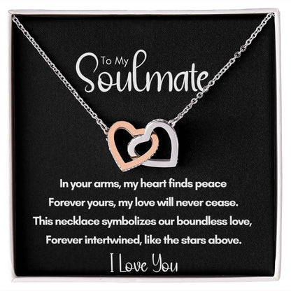Soulmate Anniversary Gift for Her, Valentine's Day, Rose Gold and Steel Locked Hearts Necklace - Forever Yours