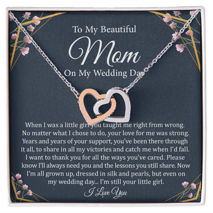 To My Mom (On My Wedding Day) | Stainless Steel Rose Gold Connected Hearts Necklace