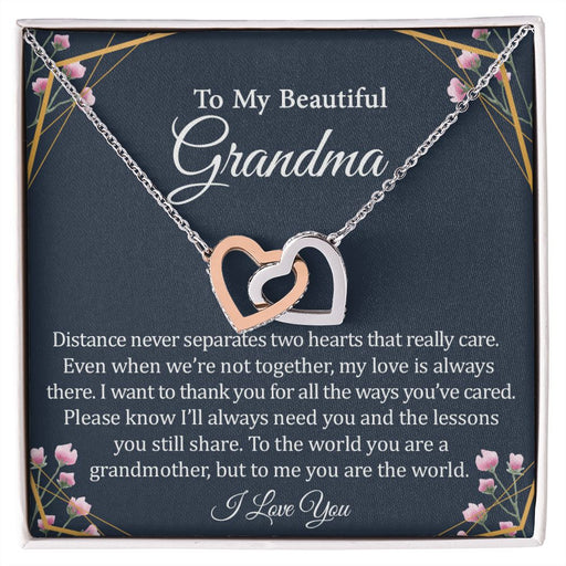 To My Beautiful Grandma - Rose Gold Connected Hearts Necklace, Poem Card, and Box Polished Stainless Steel & Rose Gold Finish Standard Box