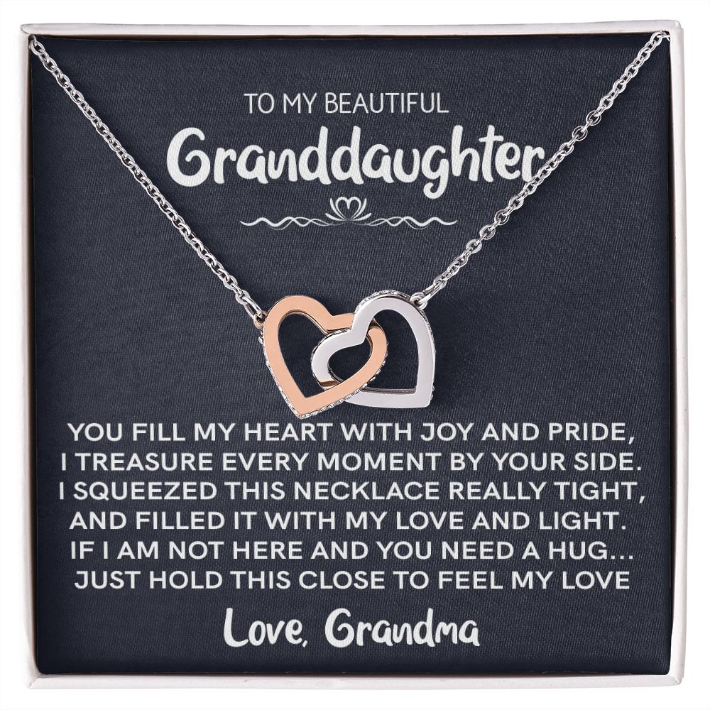 To My Beautiful Granddaughter (Love Grandma) | Rose Gold and Stainless Steel Connected Hearts Necklace