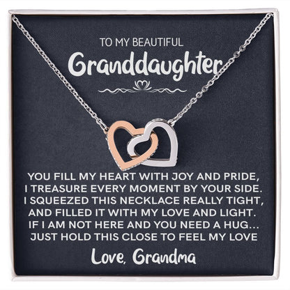 To My Beautiful Granddaughter (Love Grandma) | Rose Gold and Stainless Steel Connected Hearts Necklace