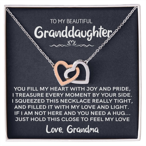 To My Beautiful Granddaughter (Love Grandma) | Rose Gold and Stainless Steel Connected Hearts Necklace Polished Stainless Steel & Rose Gold Finish Standard Box