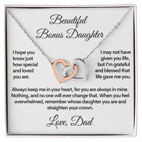 Bonus Daughter (Love, Dad) | Beautiful Locked Hearts Stainless Steel and Gold Necklace