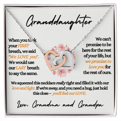 Granddaughter (Love, Grandma and Grandpa) Beautiful Gold Connected Hearts Necklace