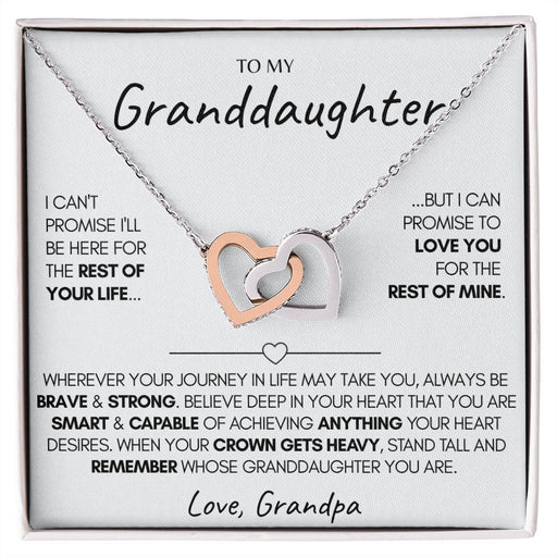 Granddaughter Necklace, (Love Grandpa) 14k Gold Connected Hearts Necklace Polished Stainless Steel & Rose Gold Finish Standard Box
