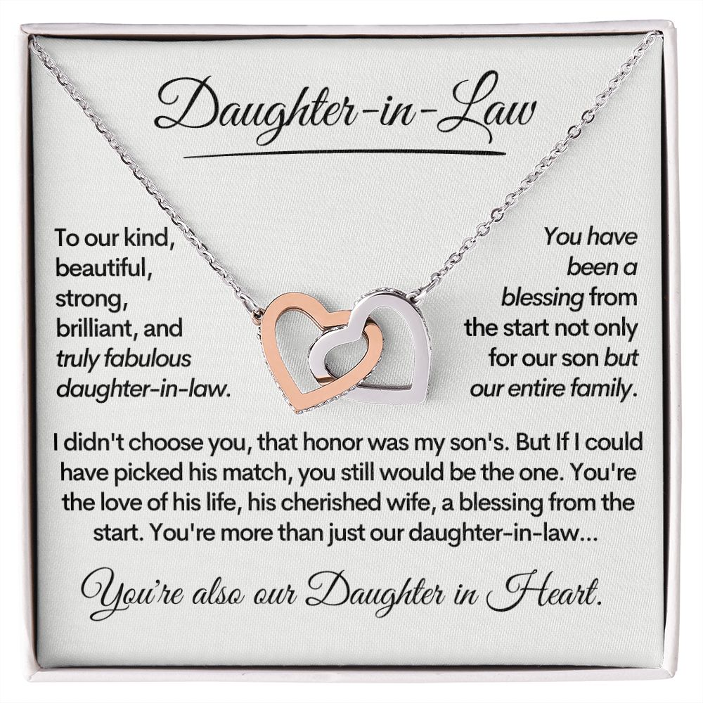 Daughter-In-Law, Gold Stainless Steel Locked Hearts Necklace Bonus Daughter Gift Idea