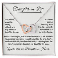 Daughter-In-Law, Gold Stainless Steel Locked Hearts Necklace Bonus Daughter Gift Idea