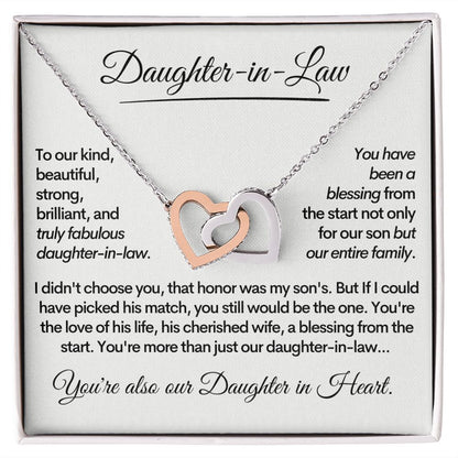 Daughter-In-Law, Gold Stainless Steel Locked Hearts Necklace Bonus Daughter Gift Idea