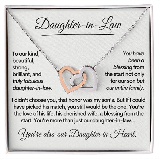 Daughter-In-Law, Gold Stainless Steel Locked Hearts Necklace Bonus Daughter Gift Idea Polished Stainless Steel & Rose Gold Finish Standard Box