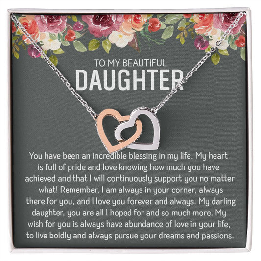 Beautiful Daughter - Blessings | Rose Gold and Stainless Steel Connected Hearts Necklace