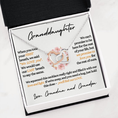 Granddaughter (Love, Grandma and Grandpa) Beautiful Gold Connected Hearts Necklace